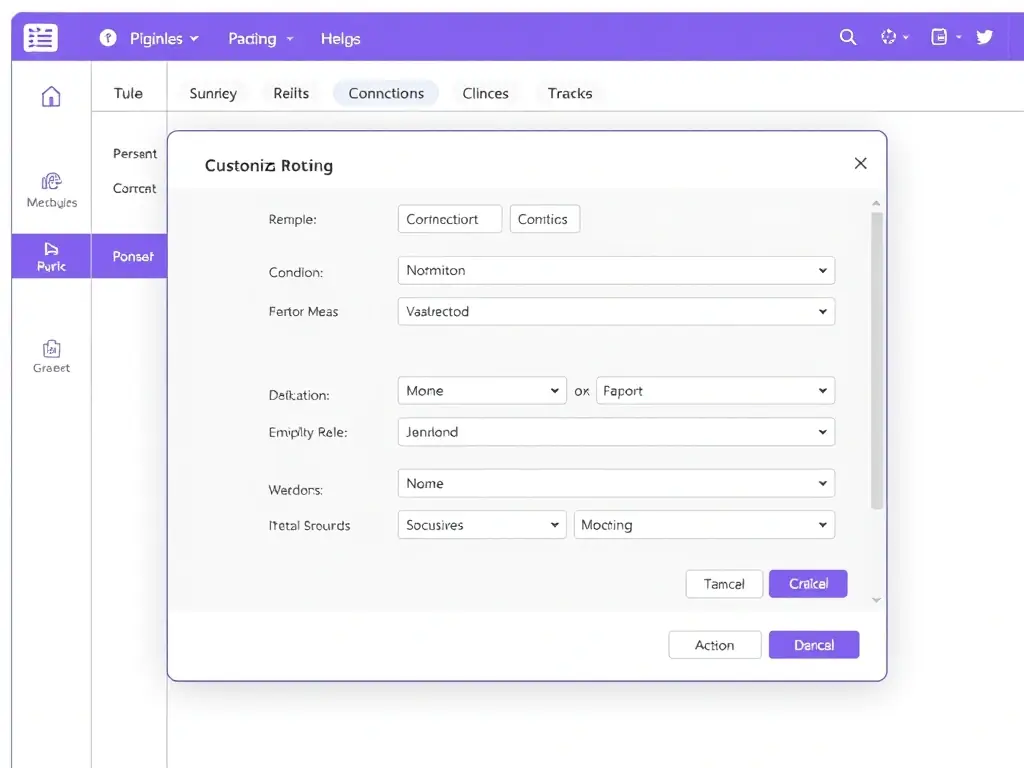An illustration showing a customizable routing rule interface, where users can easily define conditions and actions for different types of emails.