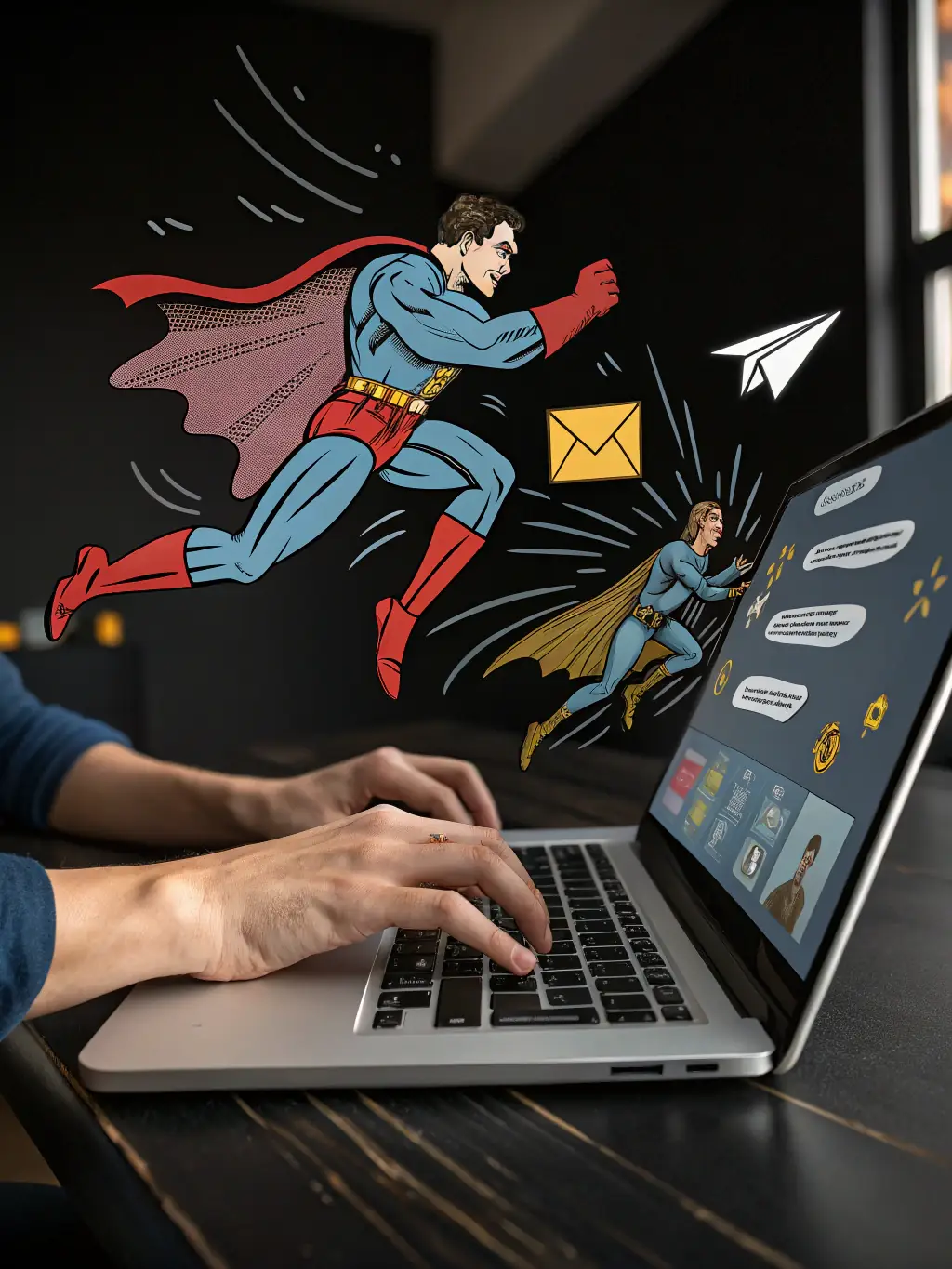 A stylized vector graphic depicting a hand sorting through a chaotic pile of emails, transforming into an organized, streamlined flow, symbolizing the elimination of manual triage with AFlowCo.