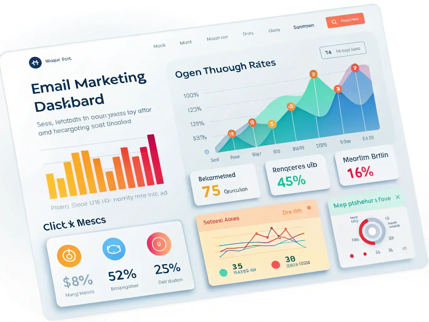 A graphic representing real-time email monitoring and analytics, displaying key metrics such as email volume, routing efficiency, and response times.